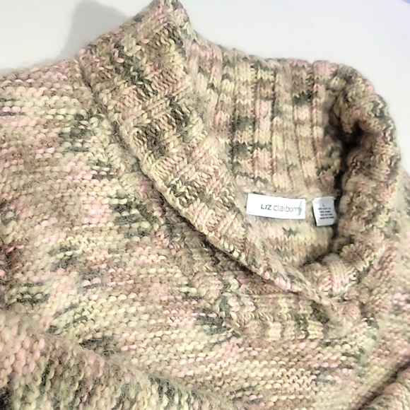 Liz Claiborne Wool Blend Chunky Shawl Collar Sweater Neutral Tone Colors Large - Picture 8 of 14